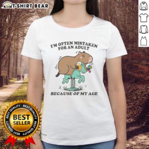Top I'm Often Mistaken For An Adult Capybara Ladies Tee featuring a cute capybara design, perfect for animal lovers.