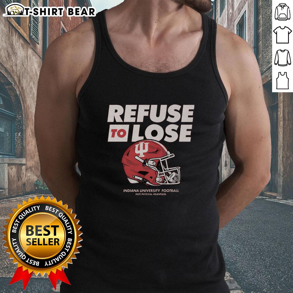 Top IU Football 'Refuse to Lose' tank top featuring bold graphics in cream color for fans and athletes.