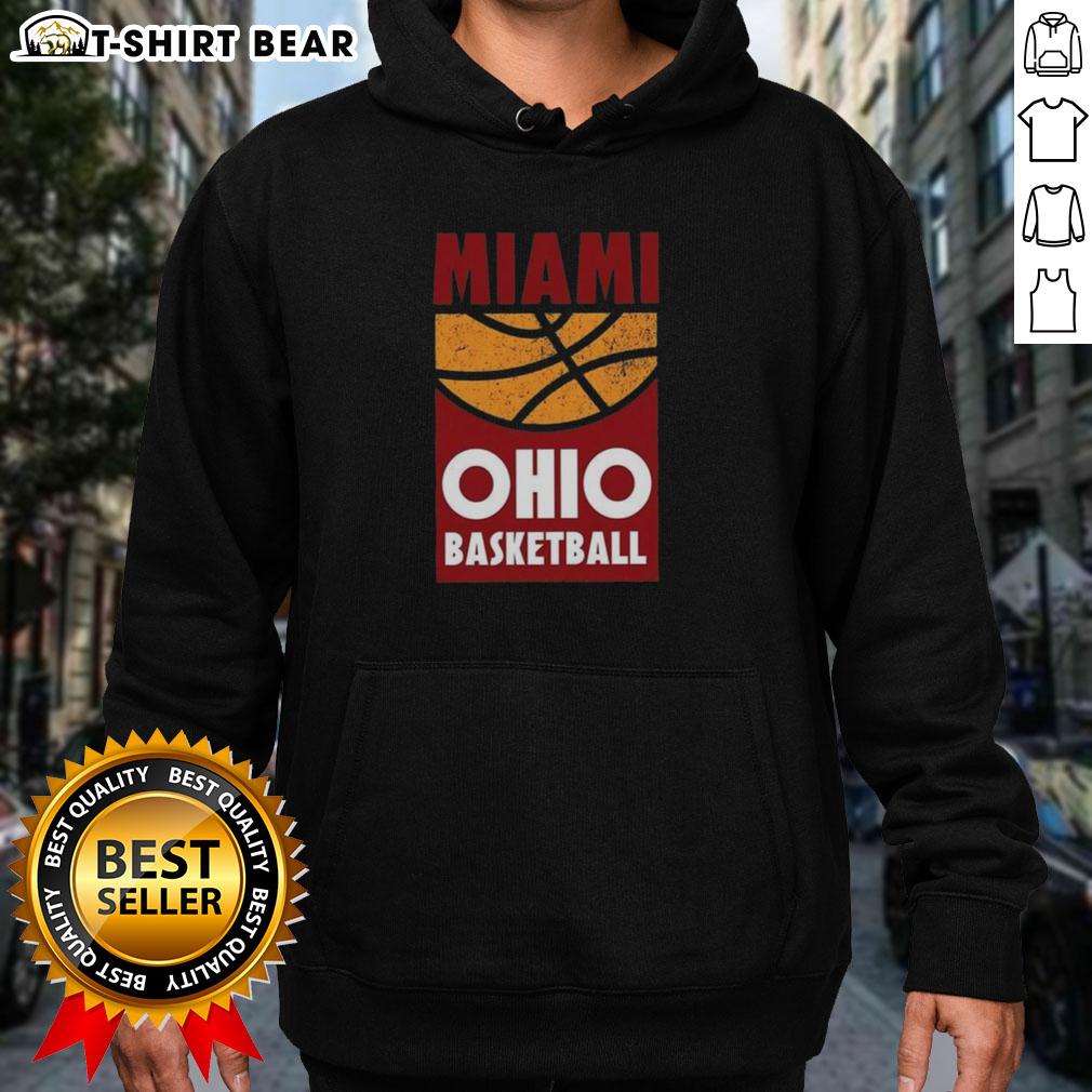 Vintage Miami Ohio Basketball graphic hoodie for college fans featuring retro design in vibrant colors.