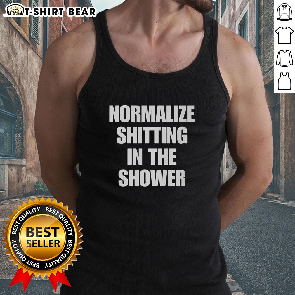 Top Normalize Shitting In The Shower Tank Top featuring a humorous design perfect for quirky fashion lovers.