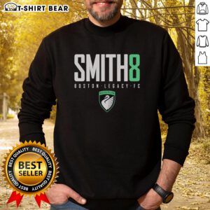 Alt Text: Top Smith 8 Sammy Smith Boston Legacy FC logo sweatshirt featuring vibrant team colors and comfortable design.