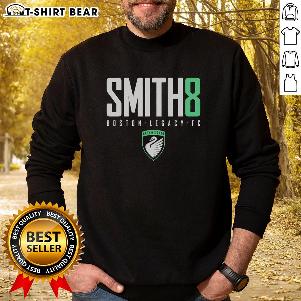 Alt Text: Top Smith 8 Sammy Smith Boston Legacy FC logo sweatshirt featuring vibrant team colors and comfortable design.
