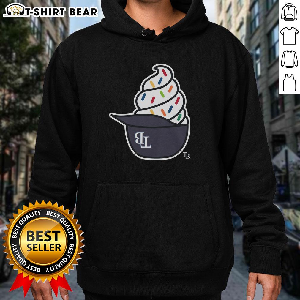 Cozy Top Tampa Bay Rays ice cream hoodie displayed on a hanger, perfect for fans and chilly game nights.