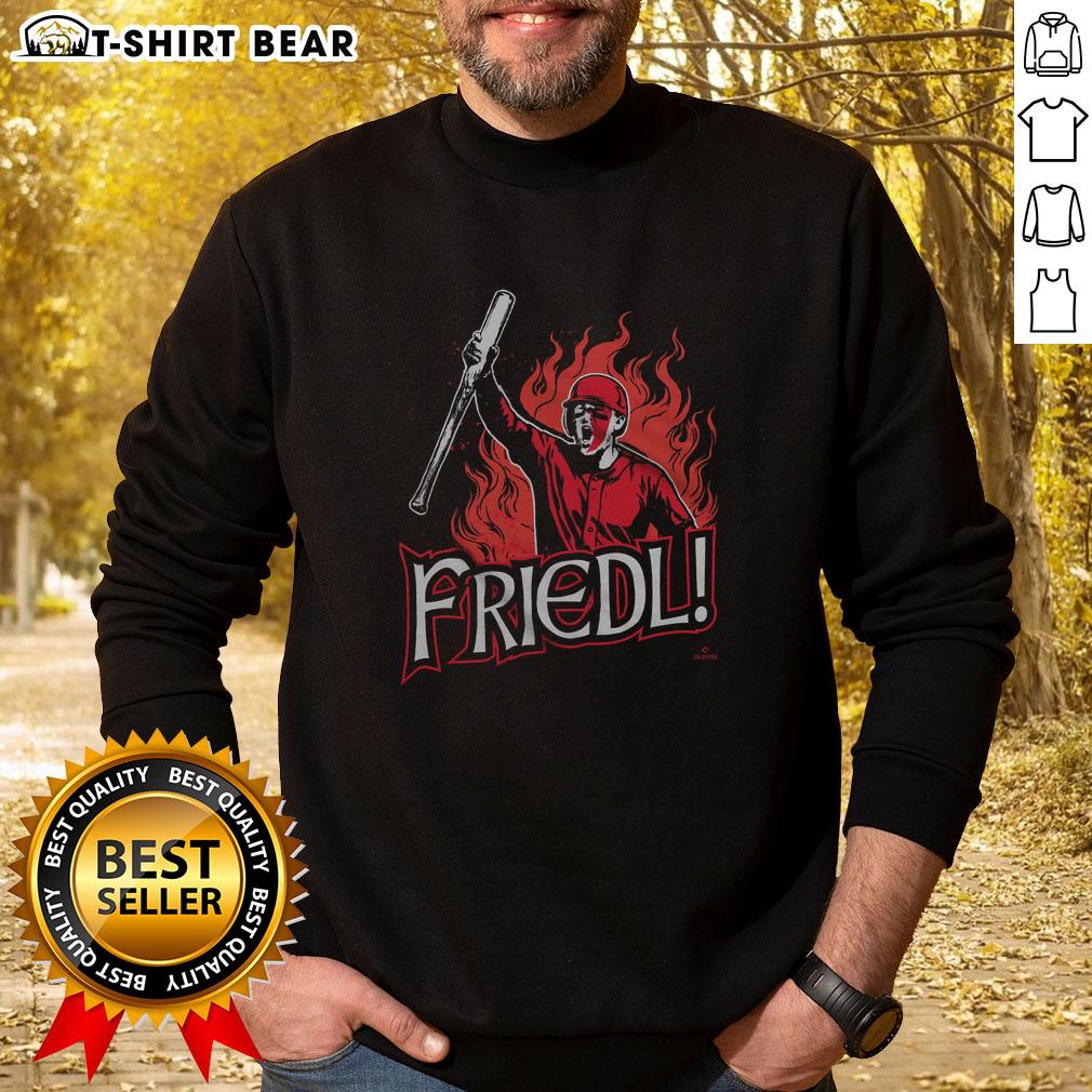 Top TJ Friedl Battle Cry Sweatshirt featuring vibrant graphics and a comfortable design for fans and fashion lovers alike.