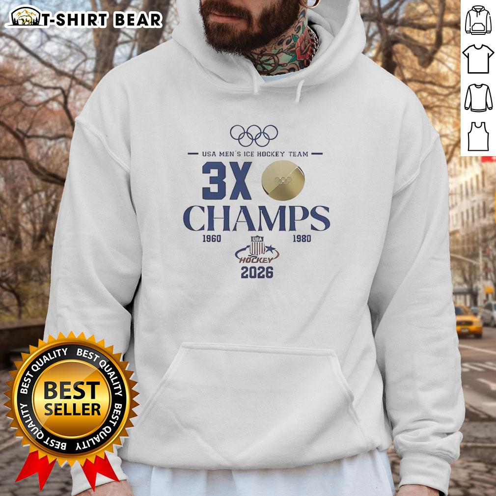 Top USA Hockey 2026 Olympic Men's Ice Hockey 3x Champions Hoodie featuring bold graphics and a comfortable fit.