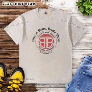Alt Text: Brisco Bros Body Shop Drive in Tampa, Florida, featuring a washed t-shirt design showcasing local pride.
