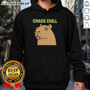 Awesome capybara with red eyes sticking out her tongue, featured on a chill meme hoodie design.