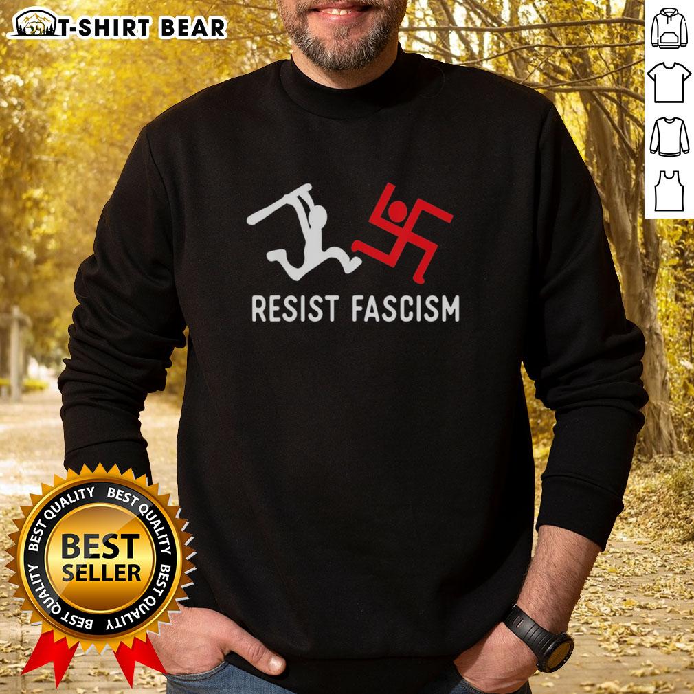 Awesome Resist Fascism Sweatshirt in black with bold white text, promoting anti-fascism activism and style.