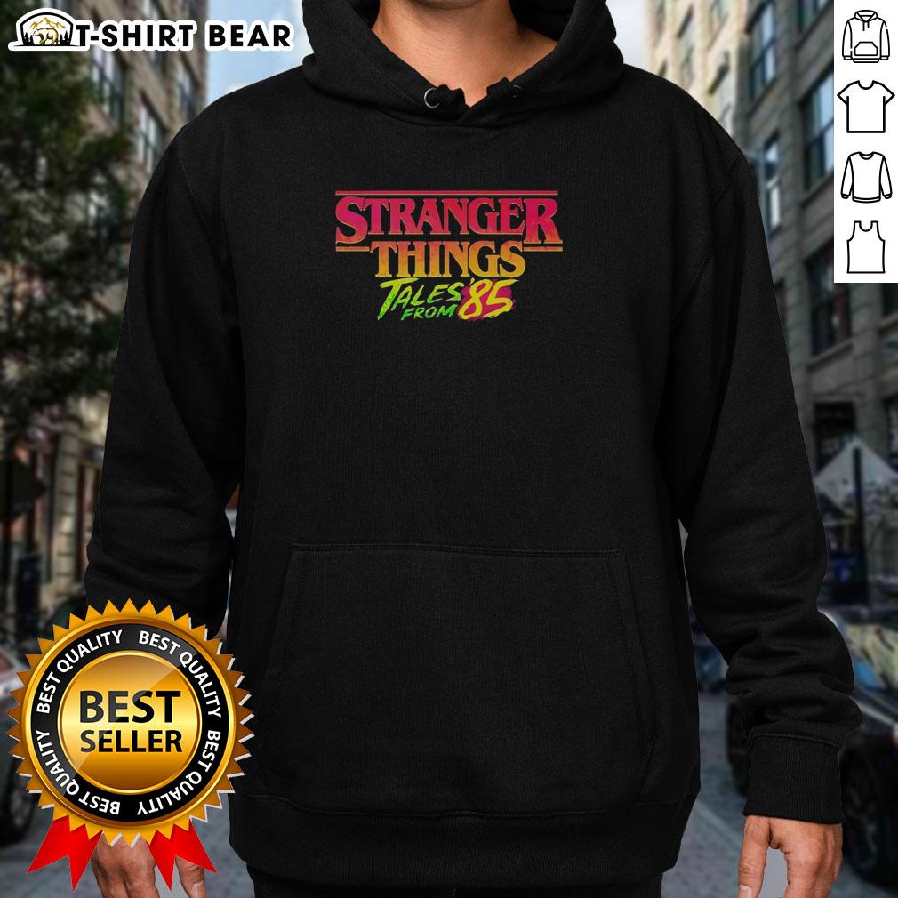 Awesome Stranger Things Tales From 1985 Hoodie featuring retro graphics and vibrant colors, perfect for fans of the series.