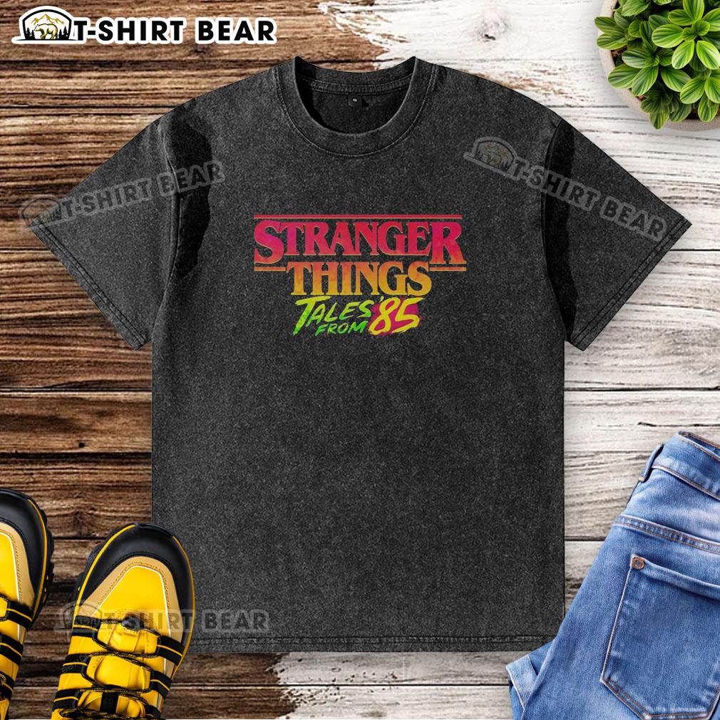 Awesome Stranger Things Tales From 1985 washed t-shirt featuring retro graphics and a vintage design aesthetic.