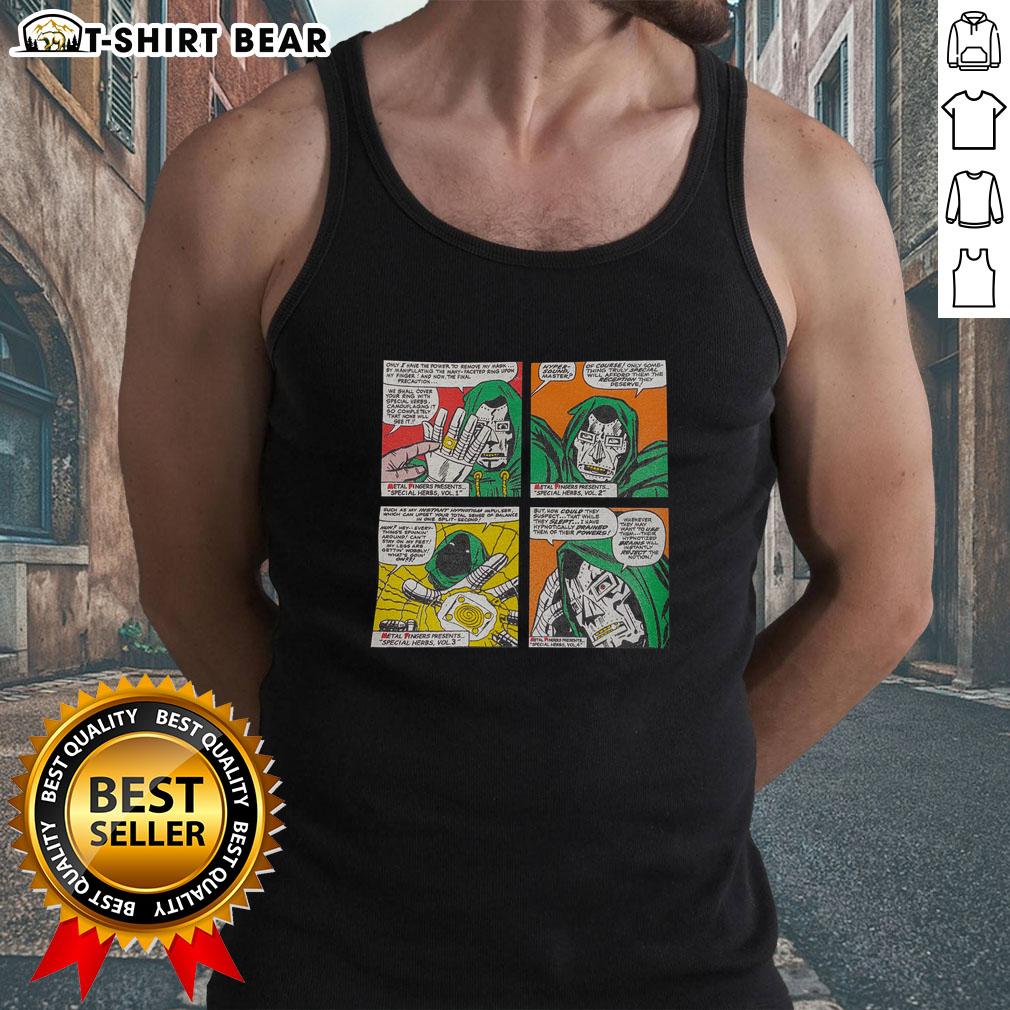 Good Doctor Doom Special Herbs Album comic tank top featuring vibrant artwork and iconic Marvel characters.