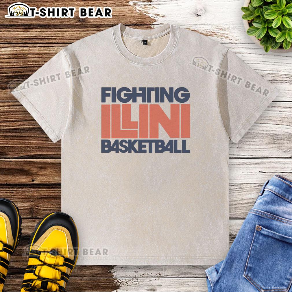 Vintage washed t-shirt featuring the Fighting Illini basketball logo, perfect for fans and collectors.