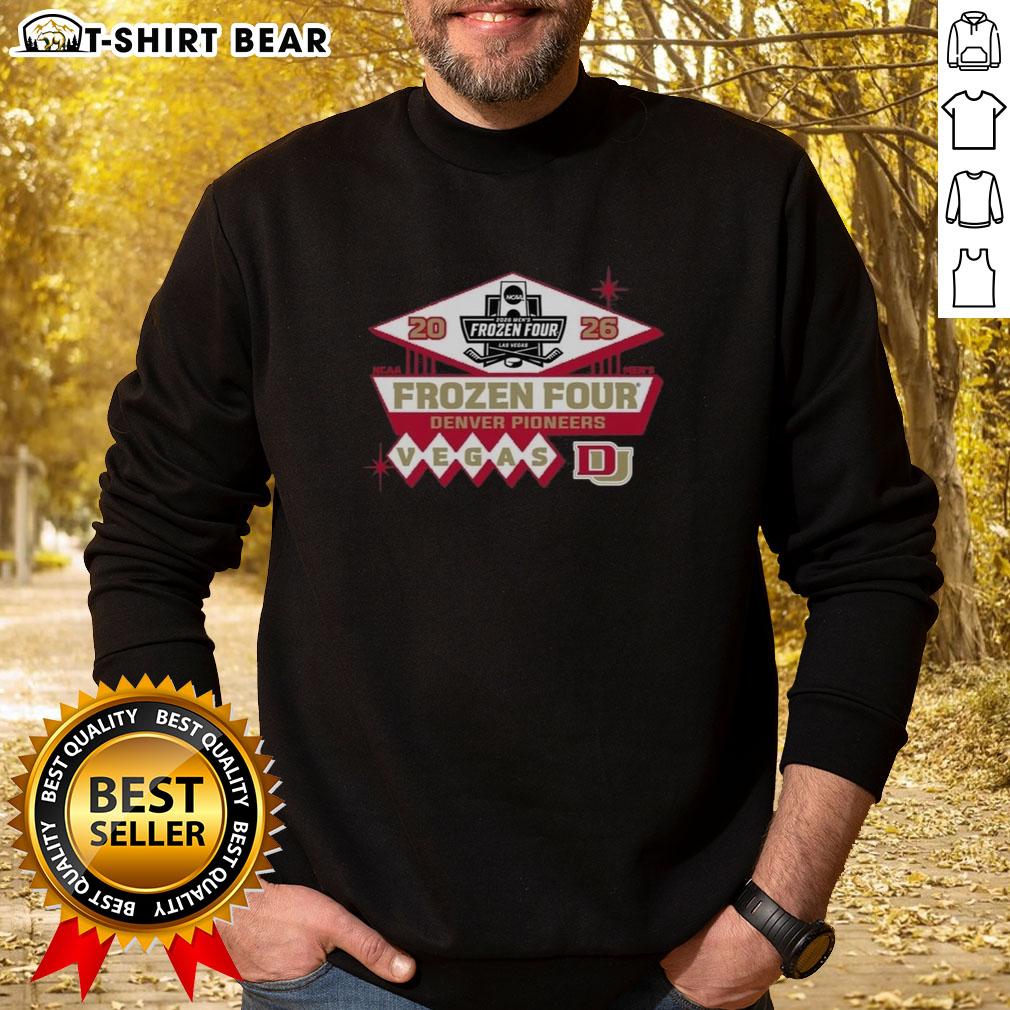 Official Denver Pioneers Men's Ice Hockey 2026 NCAA Frozen Four Sweatshirt showcasing team spirit and style.