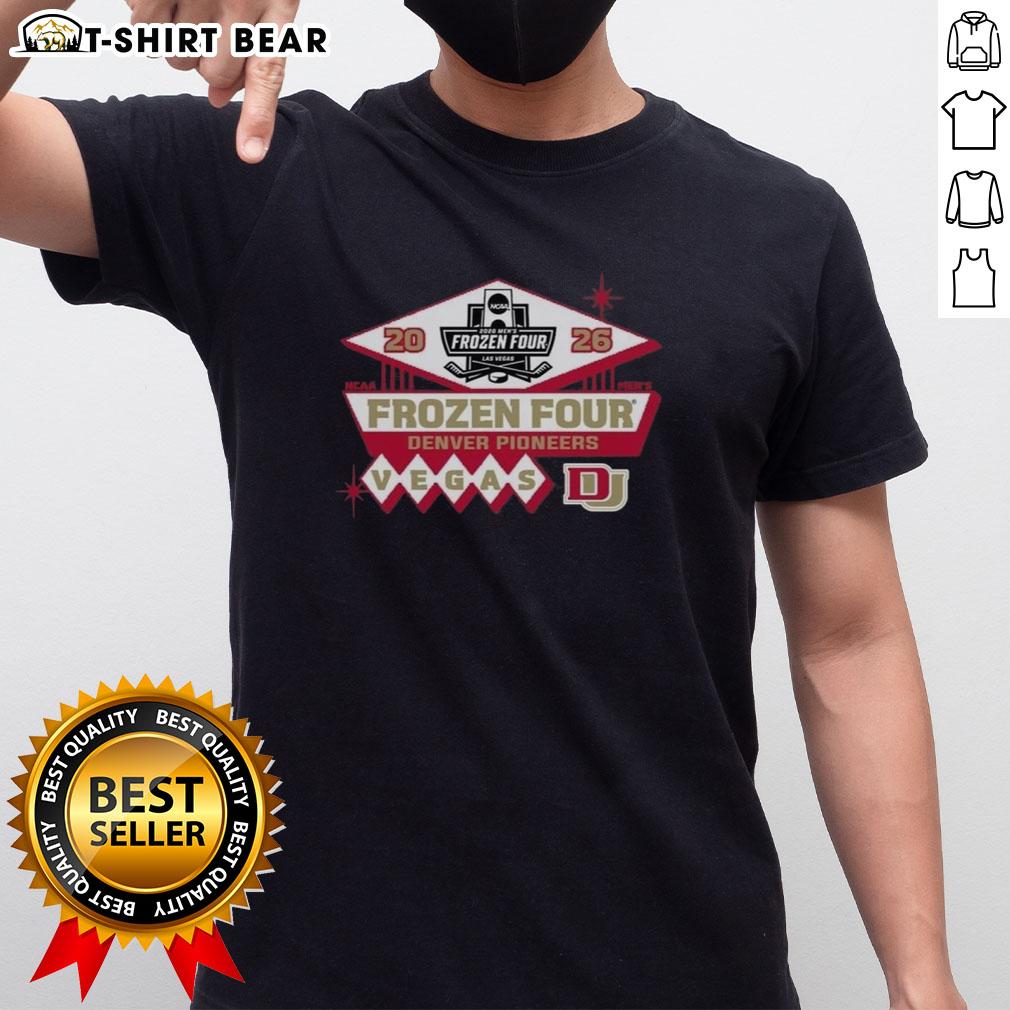 Alt Text: Good Official Denver Pioneers Men's Ice 2026 NCAA Hockey Frozen Four T-Shirt featuring team logo and vibrant design.