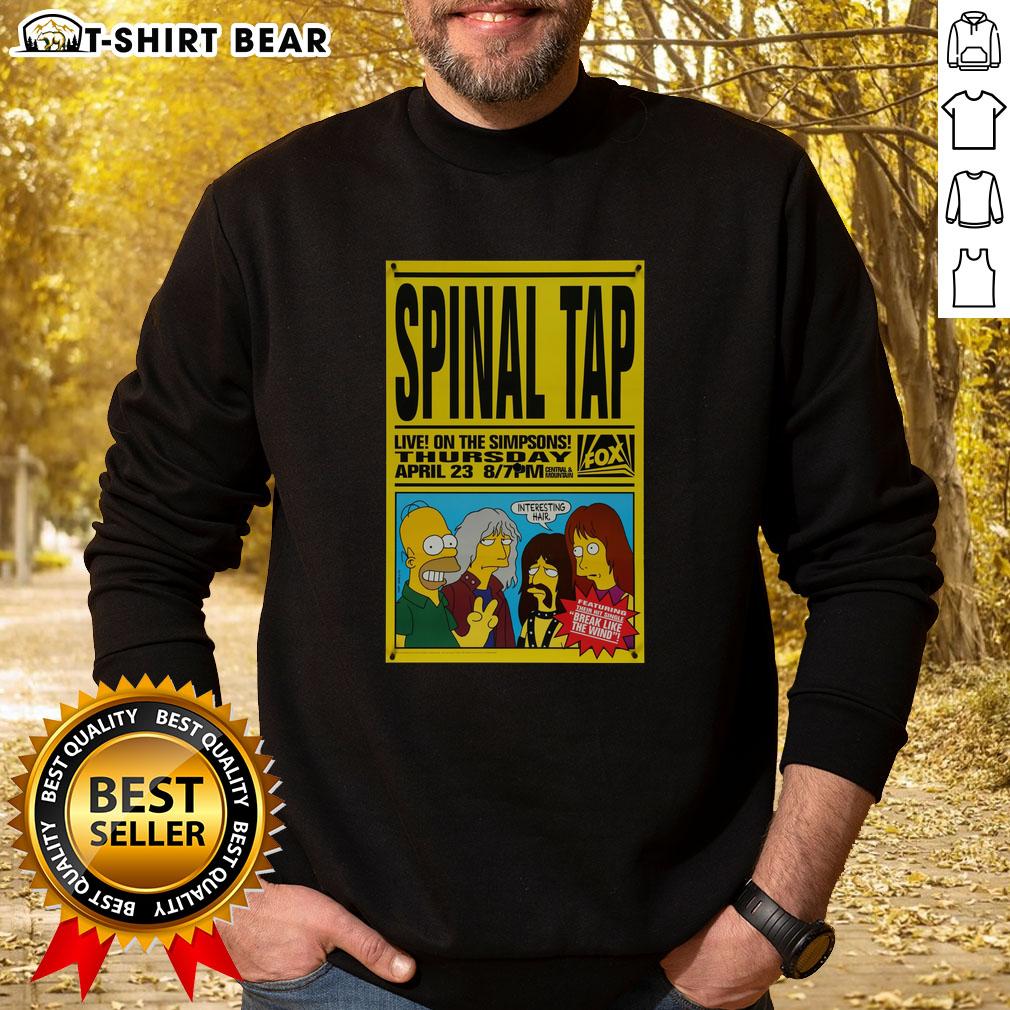 Good Spinal Tap Live on The Simpsons sweatshirt featuring iconic characters, promoting the April 23 event at 8 PM.