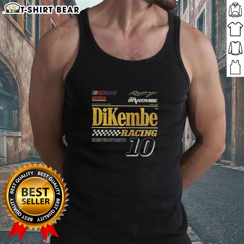 Hot Dikembe Racing Number 10 tank top from Gainesville, Orlando, Florida, showcasing vibrant design and sporty style.