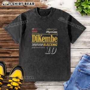 Alt Text: Hot Dikembe Racing Number 10 washed t-shirt featuring a vibrant design, perfect for fans in Gainesville, Orlando, Florida.