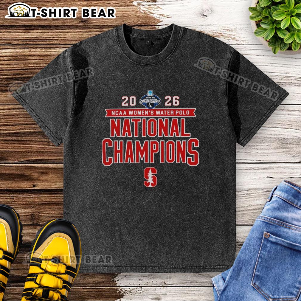 Stanford Cardinal 2026 NCAA Women's Water Polo National Champs washed t-shirt showcasing team victory and championship pride.