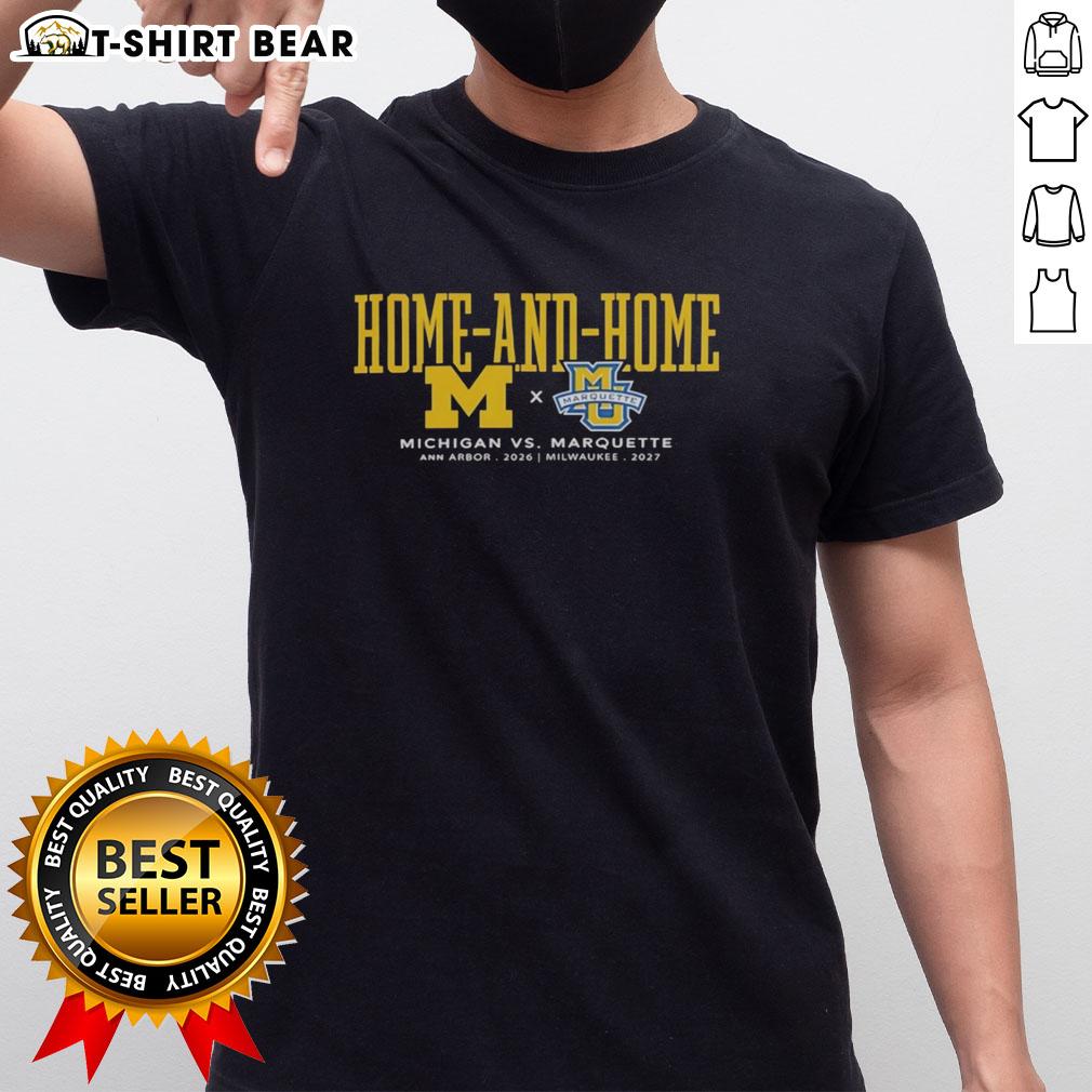 Nice Michigan Wolverines vs Marquette Golden Eagles home and home T-shirt for Ann Arbor 2026 and Milwaukee 2027.