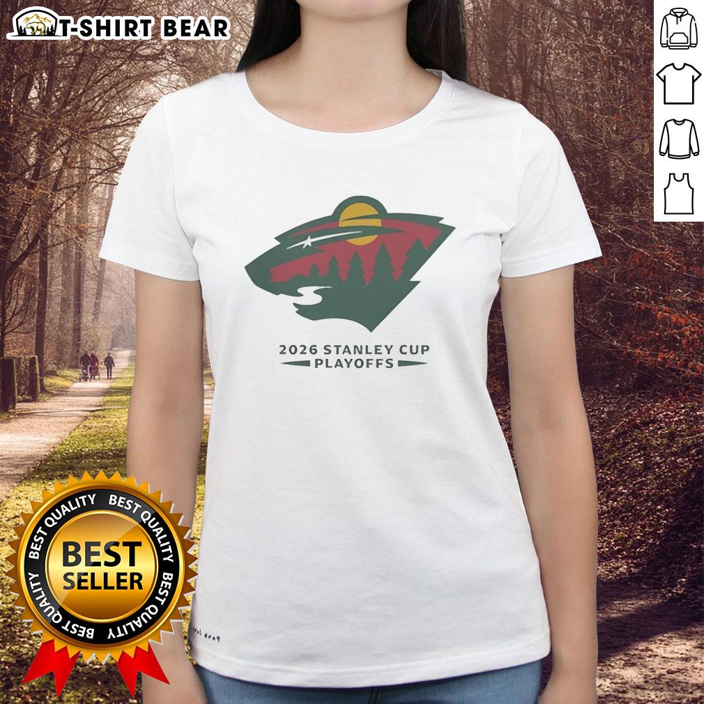 Nice Minnesota Wild NHL 2026 Stanley Cup Playoffs ladies tee featuring vibrant team colors and stylish design.