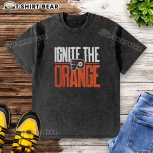 Philadelphia Flyers Ignite The Orange 2026 Stanley Cup Playoffs washed t-shirt showcasing team spirit and style.