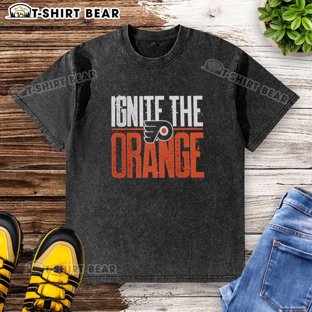 Philadelphia Flyers Ignite The Orange 2026 Stanley Cup Playoffs washed t-shirt showcasing team spirit and style.