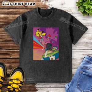 Funny Pikachu Kanye graduation mashup parody on a washed t-shirt, blending pop culture and humor in fashion.