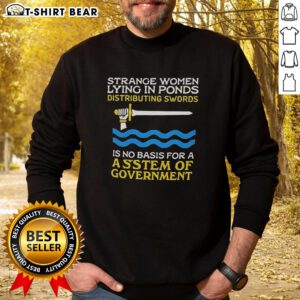 Alt Text: Unique sweatshirt featuring nice strange women lying in ponds and distributing swords, perfect for quirky fashion lovers.