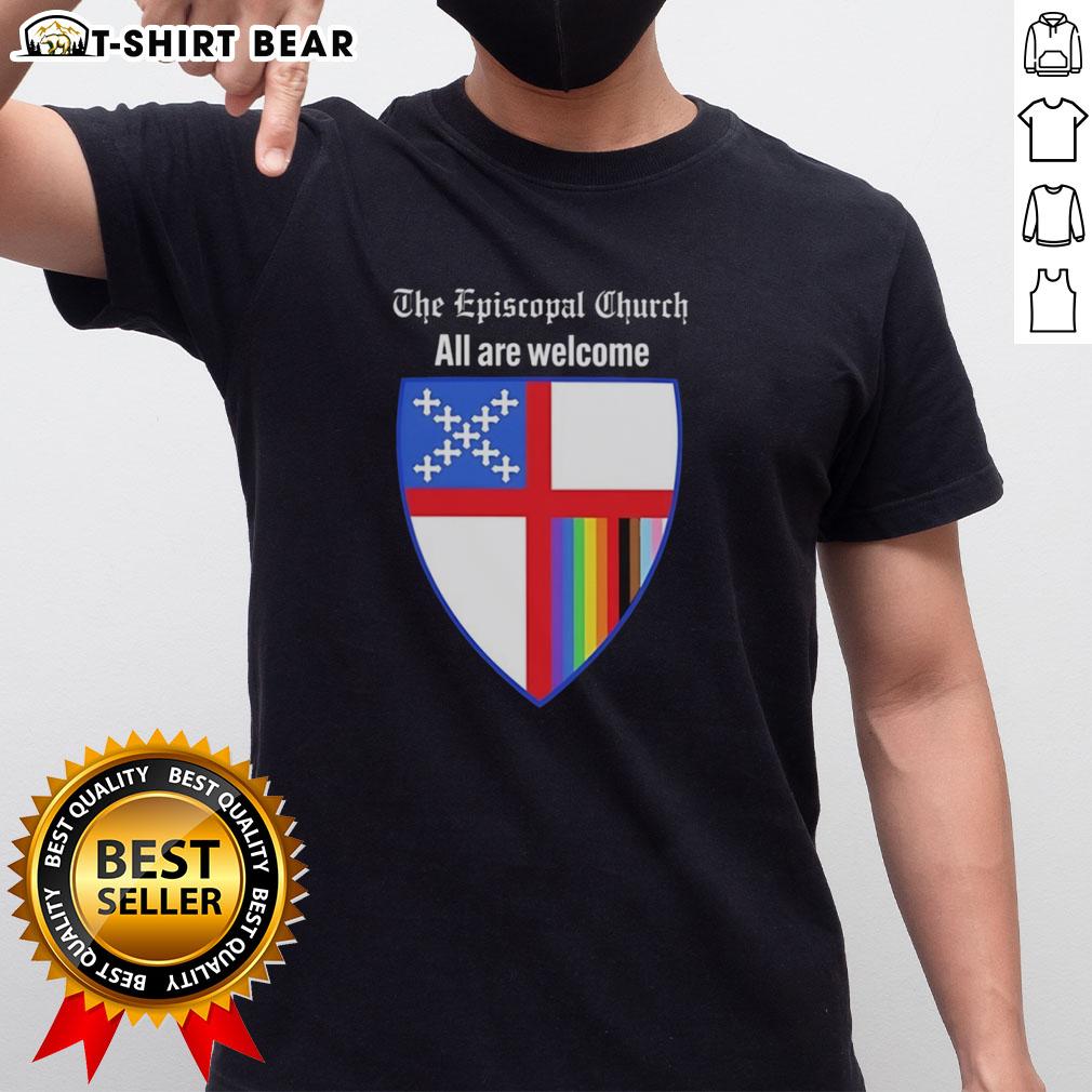 Nice The Episcopal Church All Are Welcome Badge T-Shirt featuring a colorful design promoting inclusivity and community.