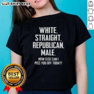 Alt Text: Nice white straight Republican male t-shirt featuring humorous text, perfect for expressing bold political opinions.