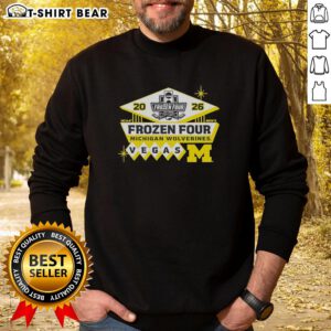Alt Text: Official 2026 Men's Ice Hockey Frozen Four Bound Michigan Wolverines sweatshirt showcasing team colors and logo.