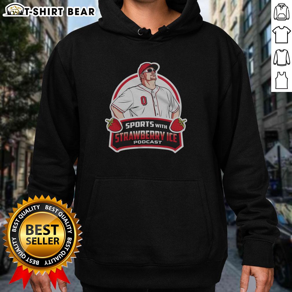 Official baseball with strawberry ice hoodie design, showcasing vibrant colors and playful graphics for sports enthusiasts.