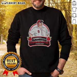 Official baseball with strawberry ice sweatshirt design featuring vibrant colors and playful graphics for sports fans.