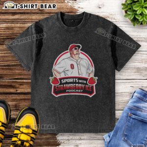 Official baseball featuring a strawberry ice design on a washed T-shirt, perfect for casual summer wear.