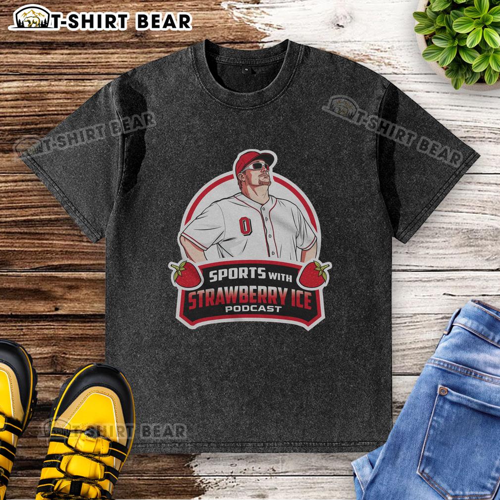 Official baseball featuring a strawberry ice design on a washed T-shirt, perfect for casual summer wear.