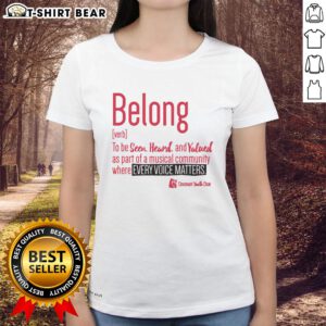 Official Cincinnati Youth Choir Belong Ladies Tee featuring vibrant design and choir logo, perfect for supporters.