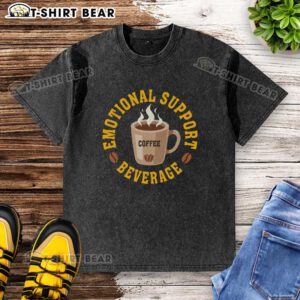 Official Coffee Emotional Support Beverage washed t-shirt featuring a fun graphic design for coffee lovers.