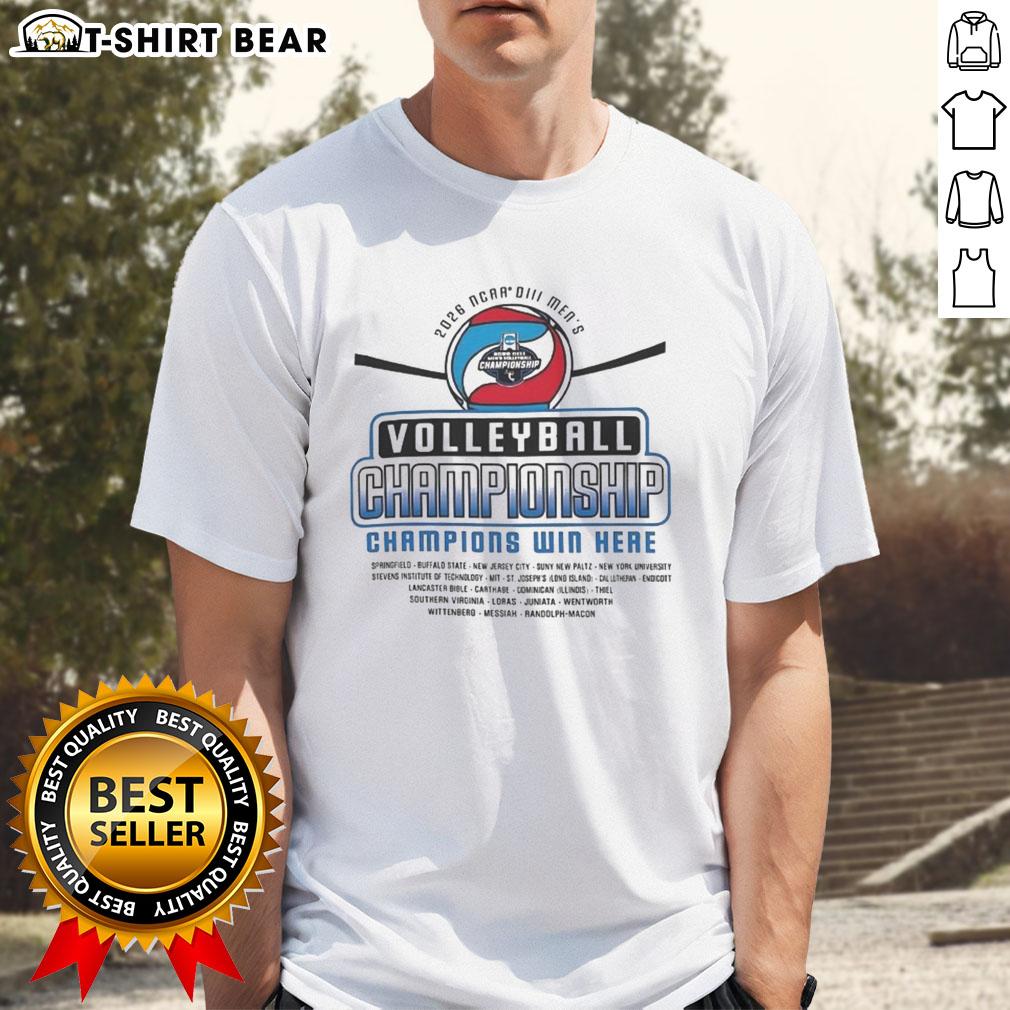 Official Division III Men's Volleyball 1st Round Championship Win Here T-Shirt showcasing team pride and victory.