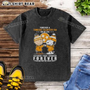 Alt Text: Official Tennessee Volunteers Snoopy and Charlie Brown Forever a Fan Win or Lose washed t-shirt design.