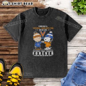Alt Text: Official Virginia Cavaliers Snoopy and Charlie Brown Forever a Fan Win or Lose washed t-shirt design for fans.