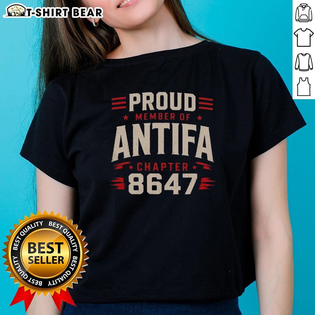 Original Proud Member of Antifa Chapter 8347 Ladies Tee featuring bold graphics and a stylish fit for activism.