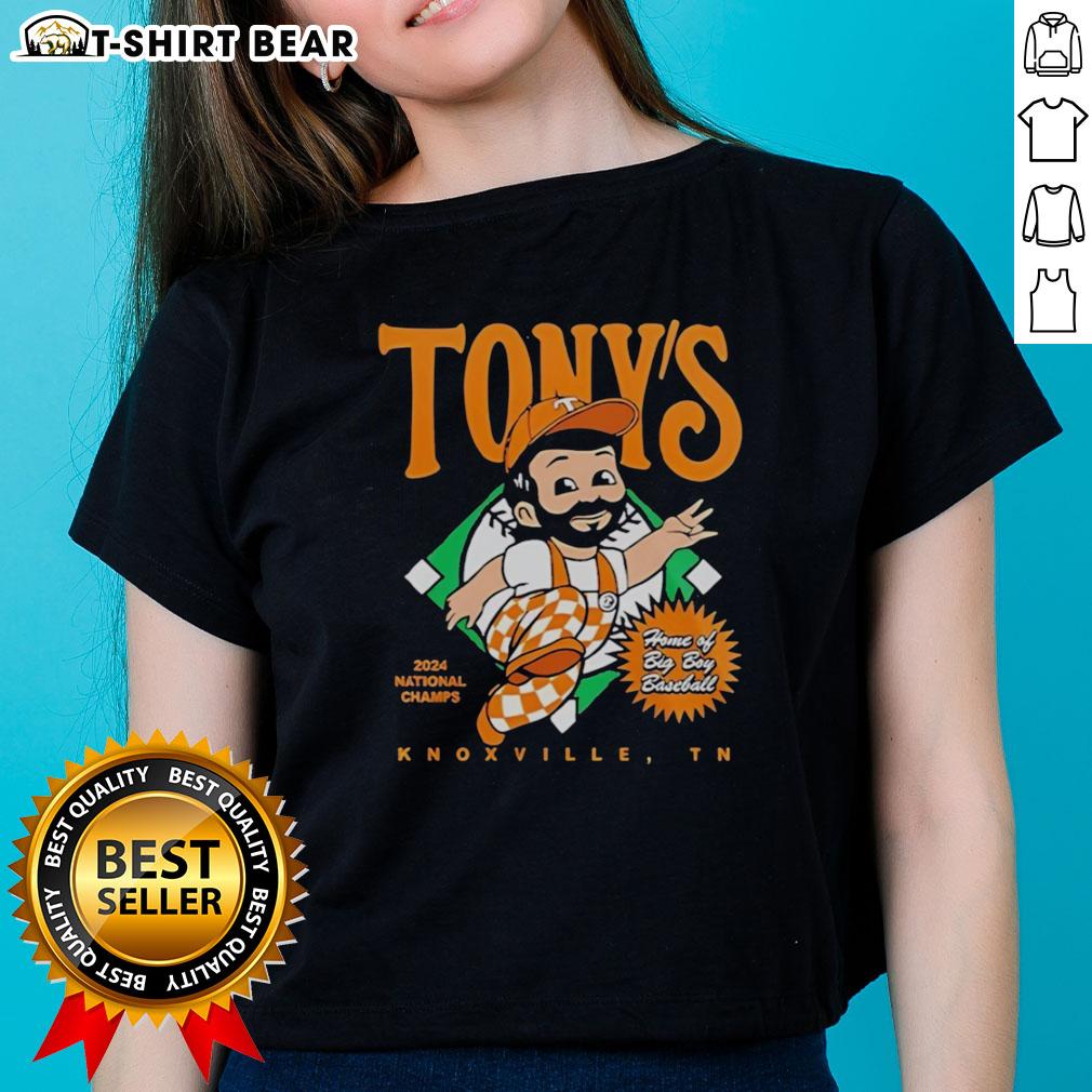Alt Text: Original Tony's Tennessee Volunteers 2026 National Champions Ladies Tee celebrating Big Boy Baseball pride.