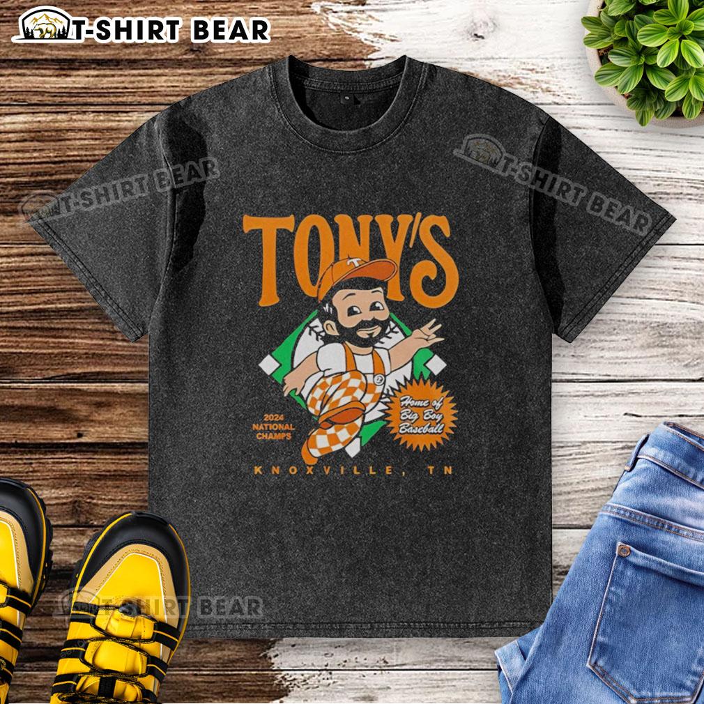 Original Tony's Tennessee Volunteers 2026 National Champions washed t-shirt, celebrating Big Boy Baseball pride.