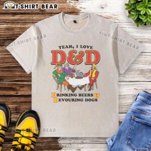 Original Yeah I Love DD Drinking Beers Devouring Dogs T-Shirt featuring a fun graphic design for dog lovers and beer enthusiasts.