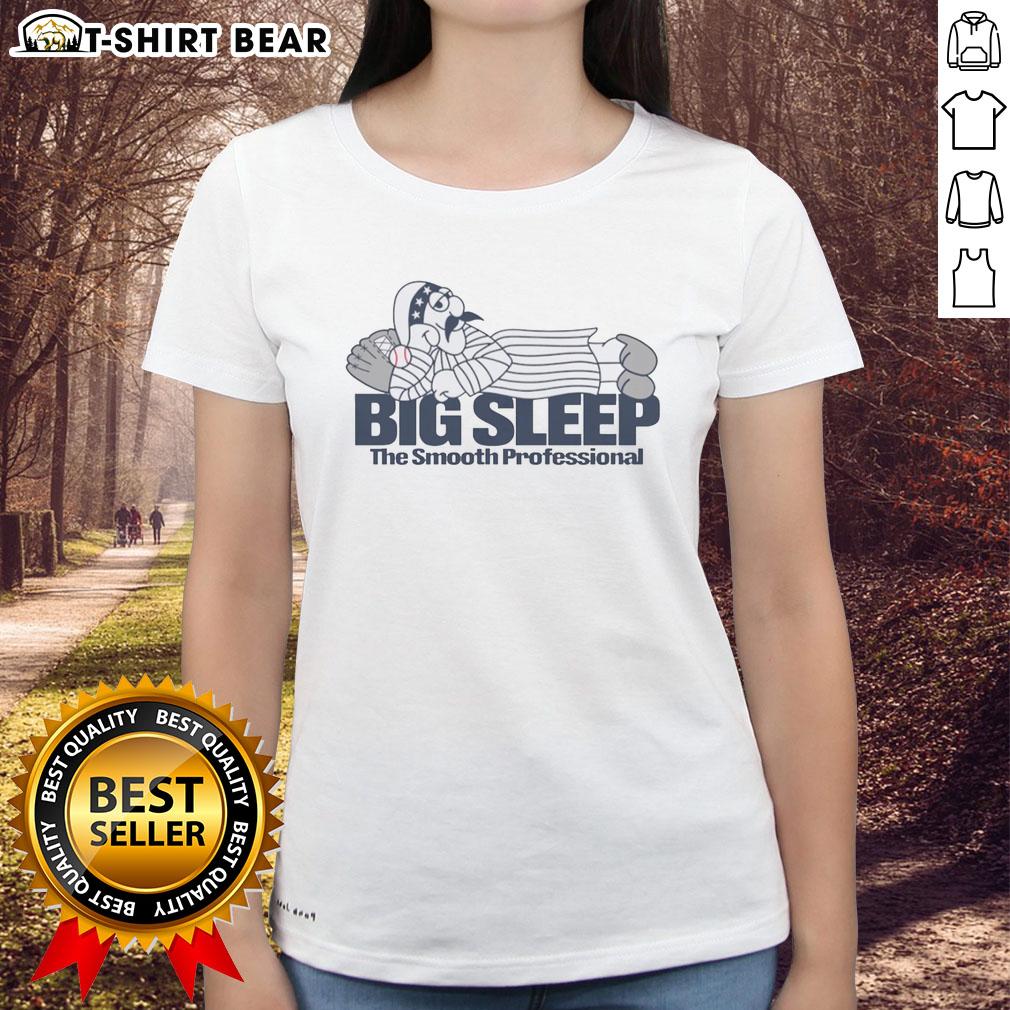 Alt Text: Premium Big Sleep Trent Grisham cartoon on a New York Yankees ladies tee, perfect for baseball fans.