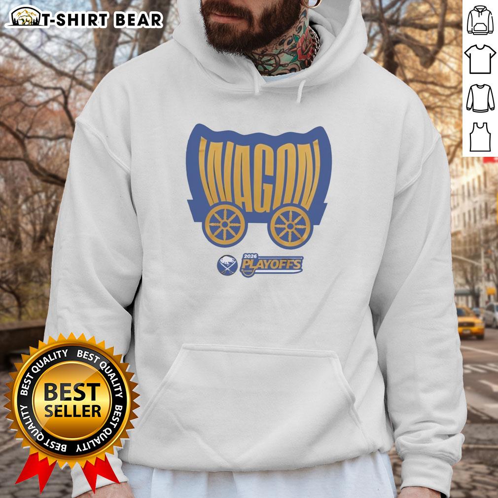Premium Buffalo Sabres Wagon 2026 Playoffs Hoodie featuring team logo and vibrant colors, perfect for game day.