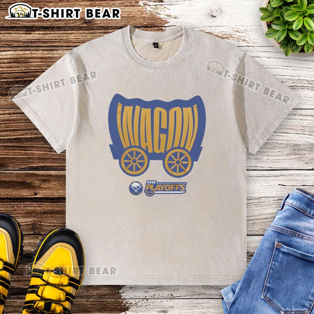 Premium Buffalo Sabres Wagon 2026 Playoffs Washed T-Shirt featuring team logo and stylish design for avid fans.