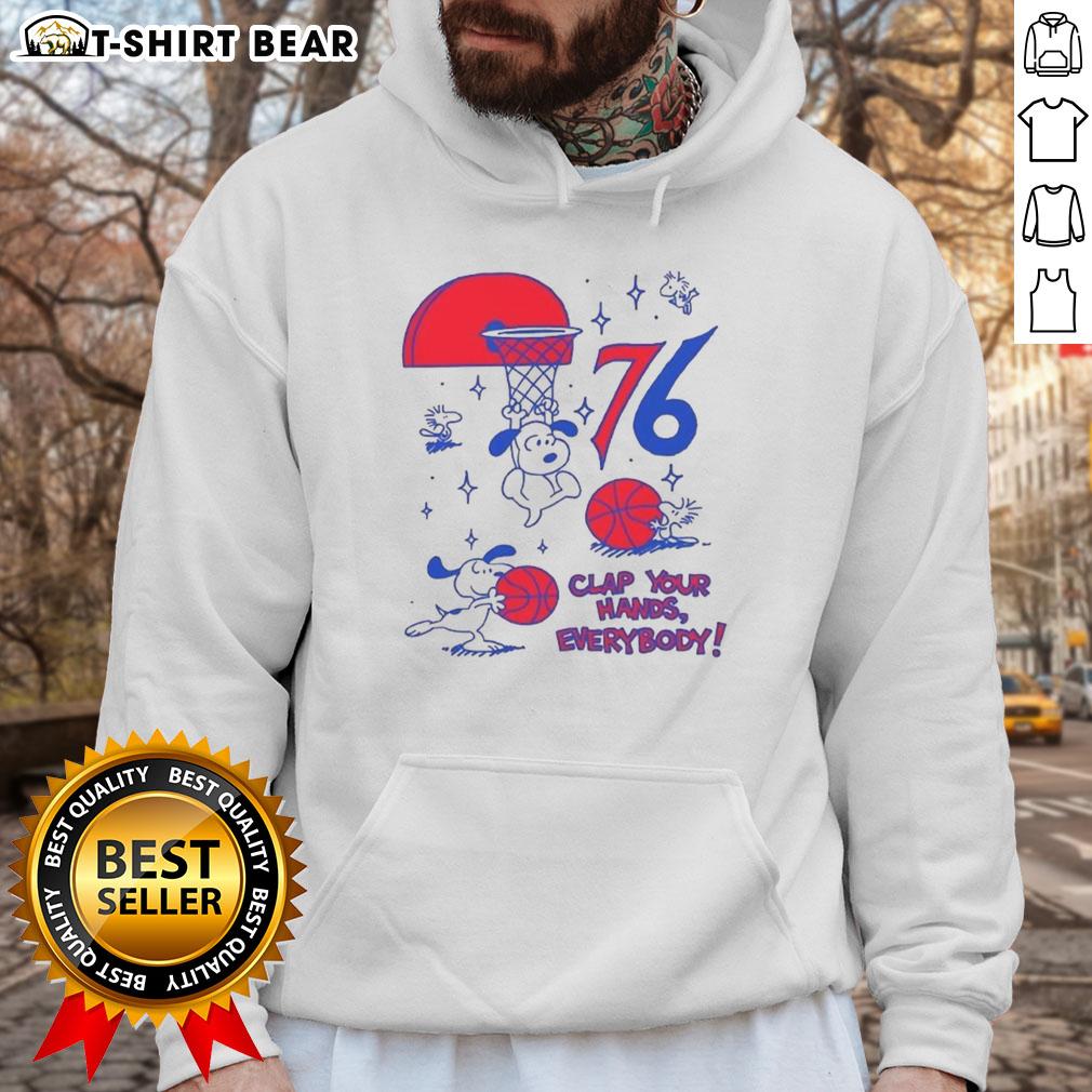 Alt Text: Premium Philadelphia 76ers X Snoopy and Woodstock hoodie featuring vibrant graphics and cozy design for fans.