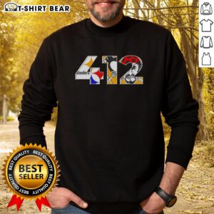 Alt Text: Cozy sweatshirt featuring Pittsburgh area code 412, showcasing local sports teams pride in a stylish design.