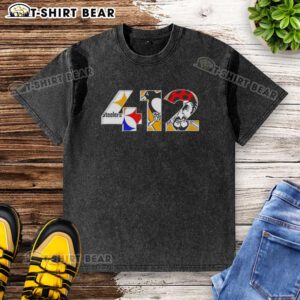 Pretty Pittsburgh Area Code 412 Sports Teams washed t-shirt featuring vibrant graphics celebrating local sports pride.